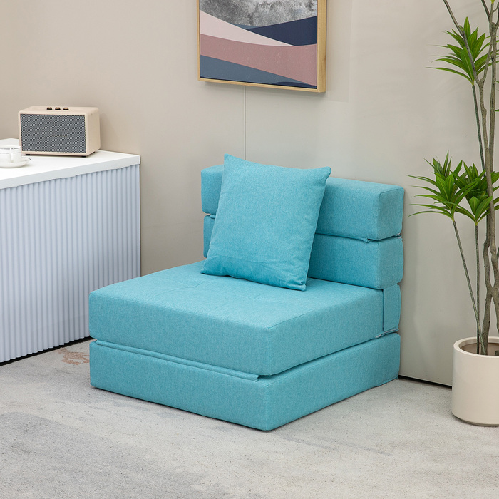 HOMCOM Folding Sleeper Chair 2-in-1 Folding Chair with Bed Function Recliner Chair with Pillow Guest Bed with a Load Capacity of up to 100 kg Blue