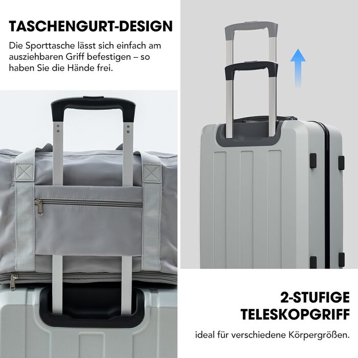 Набір валіз, багажний набір, роликові валізи, дорожній набір валіз 5шт, ABS пластик, TSA замок, містить 1 сумку та 1 косметичку, 4 колеса, телескопічна ручка з алюмінію (рожеве золото) (темно-сірий)