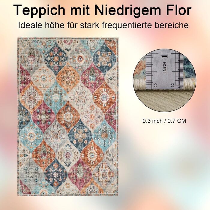 Килим Xfrog Boho з квітами, антиковзкий, праний, м'який, низький ворс, 80x150 см, для вітальні, спальні, дитячої