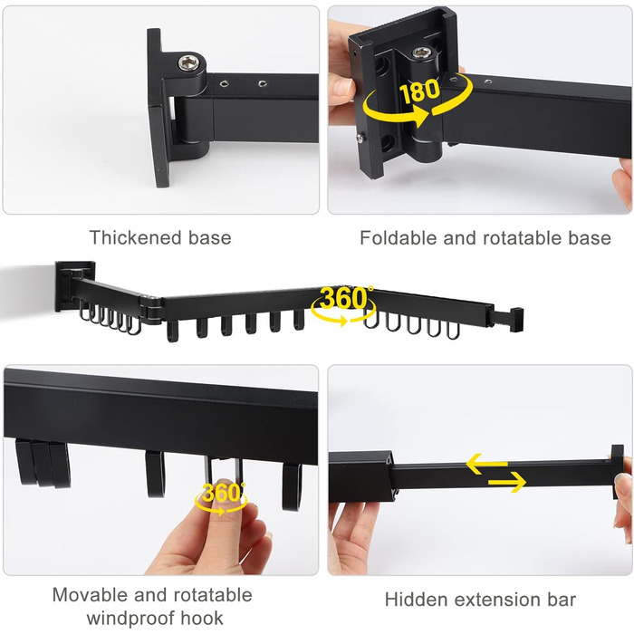 Настінна сушарка для білизни з висувною штангою 120 см, розкладна, з 18 гачками, для балкона, ванної кімнати, спальні, білий колір