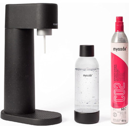 MySoda Pack Woody: Газова машина для води з екологічного дерева з пляшкою Quick-Lock PET та CO2 балончиком (чорний)