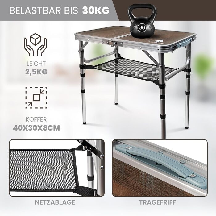 Зручний складаний столик Alpinez 60x40 для кемпінгу, відпочинку на природі, балкону та пікніків | Компактний та легкий | Регулювання висоти