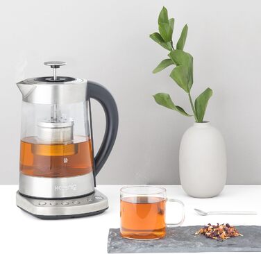 H.KOENIG TI600 Instant T Teapot Electric Kettle 1.5L, 1.5 liters, Stainless Steel/Glass (Kettle and Teapot)