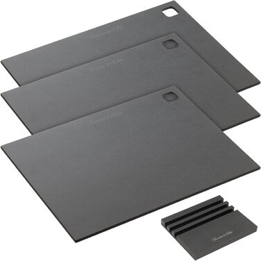 Rosenstein & Söhne Cutting Boards Wood: Set of 3 Wood Fiber Cutting Boards with Stand, 37 x 27.5 x 0.6 cm (Household Wood Cutting Boards, Large Kitchen Board)…