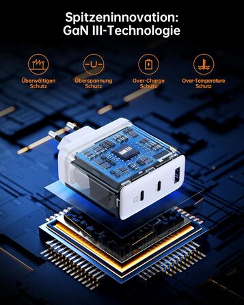 Зарядний пристрій USB-C 120W NOVOO GaN III 3-порти, кабель USB-C PD 100W для MacBook Pro 14