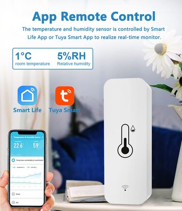 WLAN Smart Thermometer Hygrometer, Digital Mini Indoor Temperature and Humidity Sensor, Room Temperature Humidity Sensor App Remote Control for Greenhouse Basement, Compatible with Alexa/Google Home. 4Pack