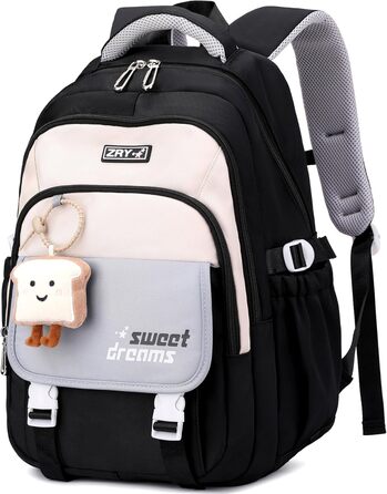 Шкільний рюкзак Makukke для підлітків, дівчаток 5 класу, 30L, водонепроникний, з милим брелоком (чорний)