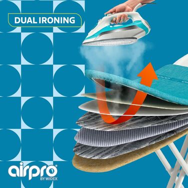 Airpro by Widex 6-layer ironing board cover for steam irons - Size L universal max 120x42 cm - no more water under the ironing board - irons up to 50% faster - Made in Europe Linen L