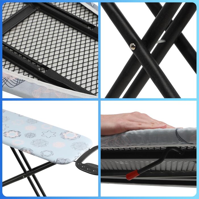 KADAX Ironing Board, 120x38 cm Folding Ironing Table, Height-Adjustable Steaming Ironing Table, Ironing Board with Non-Slip Feet, Table with 8mm Foam Padding (Dark Blue)