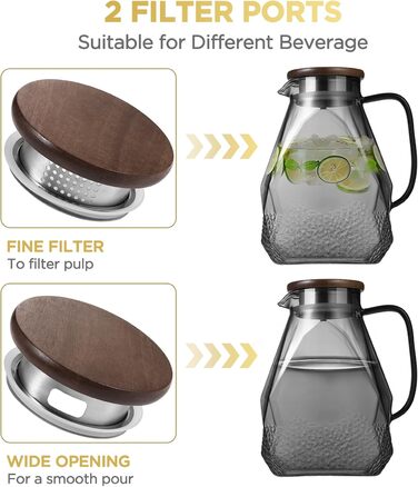 ecooe Glass Giraffe 1.8L Water Carafe for Refrigerator Door, Carafe Glass with Lid, Black Refrigerator Pitcher Water Jug Glass Jug for Hot/Cold Water, DIY Drinks, Iced Tea, Juice, Milk, Tea, Coffee