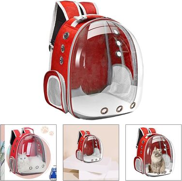 MagiDeal Преміум рюкзак-переноска для кота, велика прозора сумка-переноска для домашніх тварин, портативна вентильована переноска для кота/маленької собаки, водонепроникна для використання на вулиці (червона)