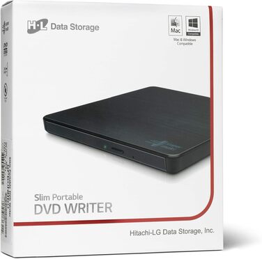 Зовнішній DVD-привід Hitachi-LG GP60, портативний Slim DVD-записувач та плеєр для ноутбука, USB 2.0, швидкість 8x, сумісність з Windows та Mac OS, чорний