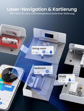 Робот-пилосос Proscenic Q10 з функцією миття, 8000Pa, 200хв, лазерна навігація, керування через додаток, Siri, Alexa, Apple Watch, для підлоги та килимів, чорний