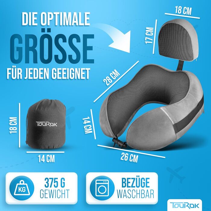 Подушка для шиї у літак з додатковою подушкою – Memory Foam, автомобіль – регульована підтримка шиї, для дорослих, сіра