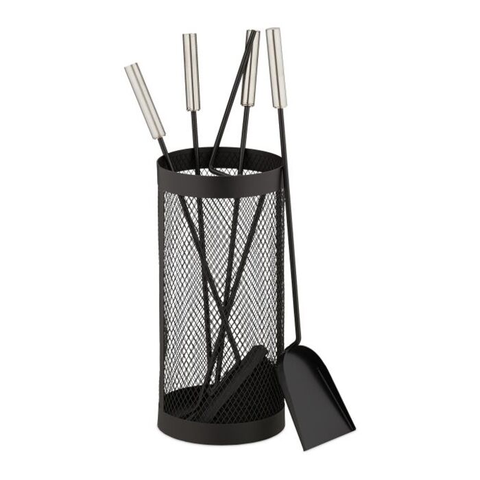 Relaxdays 5-Piece Fireplace Tool Set in Bucket, Black