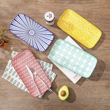 Керамічні сервіровочні тарілки Selamica, набір 4 шт, 24 x 14 x 2.5 см (різні кольори)