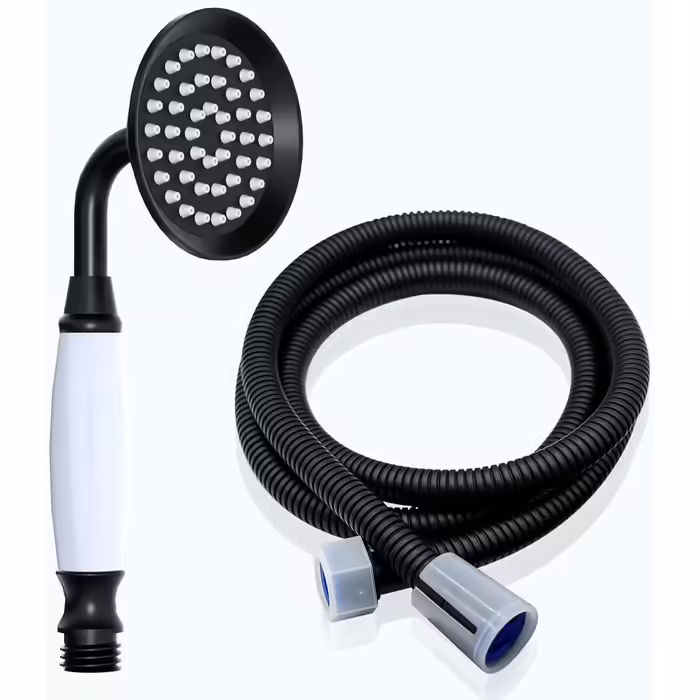 ENGA Vintage Handheld Showerhead Rain Shower Telephone Shape Brass Ceramic Shower Head with 59 Inch Hose for Bathroom (Retro) (Black)