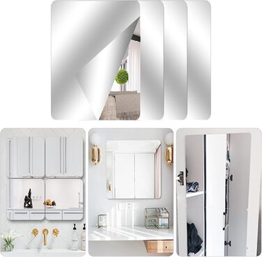 Самоклеючі дзеркальні наклейки на плитку, 4 шт. (40x30 см, круглий кут) - акрилові дзеркала для дому, школи, ванної кімнати