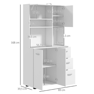 HOMCOM Freestanding Kitchen Cabinet, 89 x 39.5 x 168 cm, Modern White Buffet Cabinet