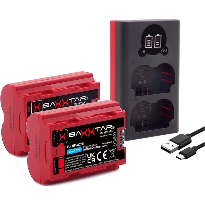 Акумулятор Baxxtar NP-W235 2600 mAh (2 шт.) з NTC сенсором + Зарядний пристрій Mini 18882 USB Dual LCD для Fuji GFX та X-серії