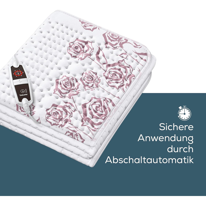 Електричне підігріваюче підвійне ковдро Beurer UB 90 Komfort з двома зонами нагріву, 9 температурних режимів, автовимкнення та Eco-Control, 150x80 см, можна прати в пральній машині