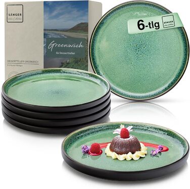 Набір десертних тарілок Sänger Greenwich, 6 шт., кераміка, зелений колір, для 6 осіб, стійкий до миття в посудомийній машині та мікрохвильовій печі