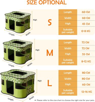 Портативний вольєр для цуценят ALLSOPETS: складаний загін для котів та собак, переносна клітка-будка з боковою кишенею (зелений, L)