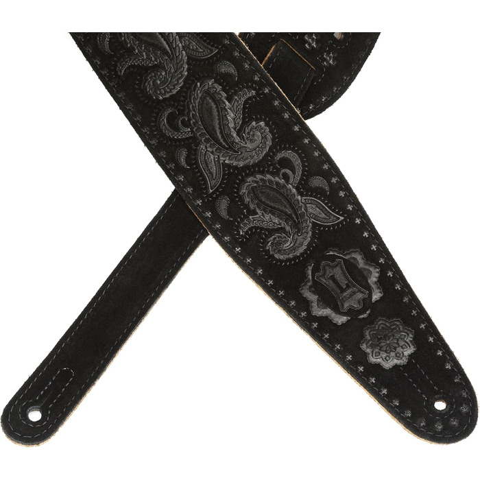 Гітарний ремінь Levy's Leathers з замшевої шкіри, чорний, з візерунком Paisley, ширина 7,6 см (PMS44T03-BLK)