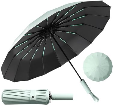 Стійкий до вітру парасолька: компактний складаний парасолька-тростина з 16 ребрами, покриття Teflon 210T, захист від УФ-променів (Aqua)