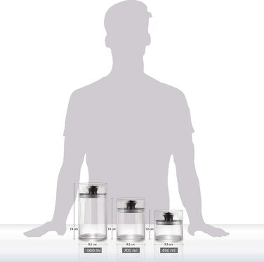 Набір контейнерів для кави Kitchen&CO. (3 шт.) з вакуумним кришками, скляні, BPA-free, з боросилікатного скла