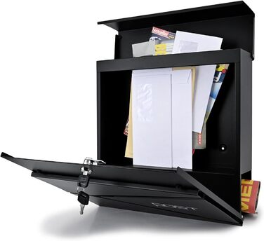 Поштовий ящик Verda з газетницею, нержавіюча сталь, антрацит, 2 ключі - дизайнерський настінний ящик з прихованим замком