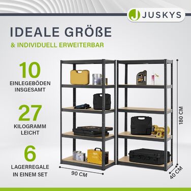 Металевий стелаж Juskys ER-Set Basic 180x90x40 см - 10 поличок, 1750 кг - сірий