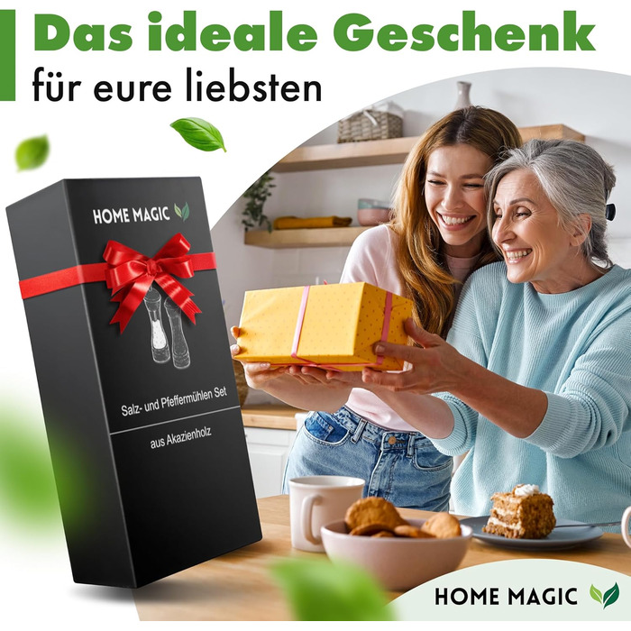 Набір з 2 мельниць для солі та перцю Pfeffermühle Holz з акації з підставкою | Преміум якість, керамічний механізм