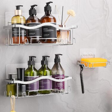 ALOCEO Shower Shelf - 3 Piece, Rustproof Shower Organizer, Shampoo Holder for Shower, Silver