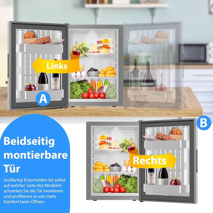 Міні-холодильник KESSER® Minibar 40L з підсвічуванням та відкривачем для пляшок, ідеальний для дому, офісу, кемпінгу та готелю