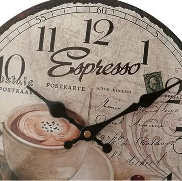 YOAI Wall Clock Kitchen Clock Vintage Shabby CHIC Antique Nostalgia Rustic Quartz Clock made of MDF with silent movement, 12 inch/30CM Ø (Coffee)