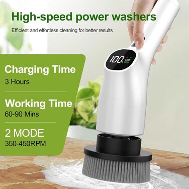 Електрична щітка для чищення з 7 насадок, IPX7 водонепроникна, регульована ручка, для ванної кімнати (біла)