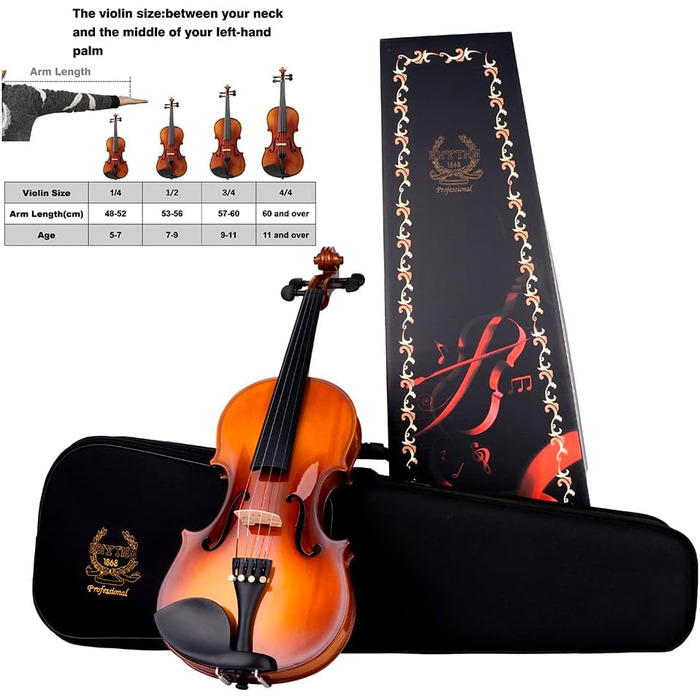 Скрипка 1/2 Rhythm для початківців (набір) з жорстким кейсом, коліумом, підставкою для плеча, смичком та запасними струнами