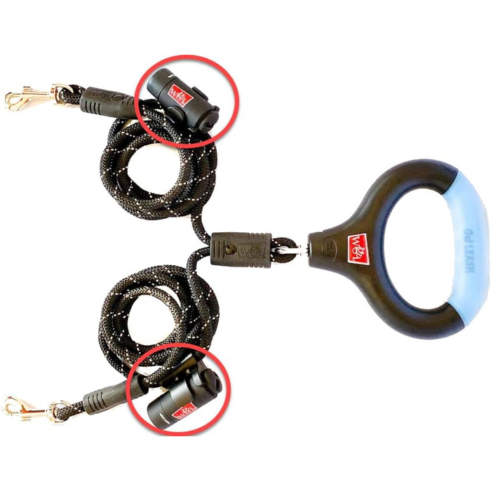 Поводок для собак WIGZI 2 шт., автоматичне розплутування, поворот на 360°, гелевий накладка, світловідбиваючий трос. LED-підсвітка до 7,6 м. Універсальний розмір, чорний, M/L, 2 шт. з LED