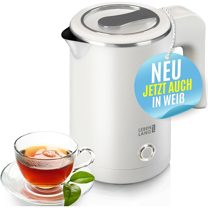 Електричний чайник для подорожей LEBENLANG з нержавіючої сталі, 500 мл, без BPA, 600W, білий, для кемпінгу та подорожей