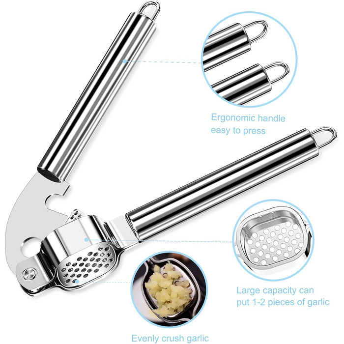 Прес для часнику Nutabevr з нержавіючої сталі з очищувачем та щіткою для чищення, прес для часнику з нержавіючої сталі, безпечний для миття в посудомийній машині