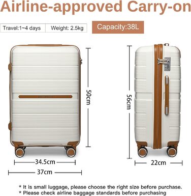 Чемодан ручної поклажі British Traveller з жорстким корпусом, 56 x 37 x 22 см, 8 коліс, TSA-замок, бежевий