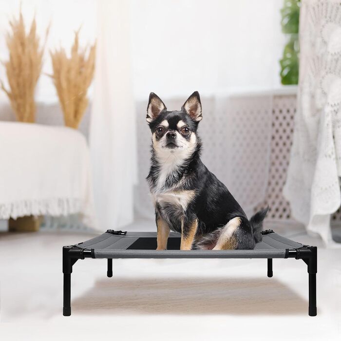 Підвищене ліжко для собак UISEBER 92x76x92 см, Outdoor з дахом, до 50 кг, водонепроникне, сіре+чорне