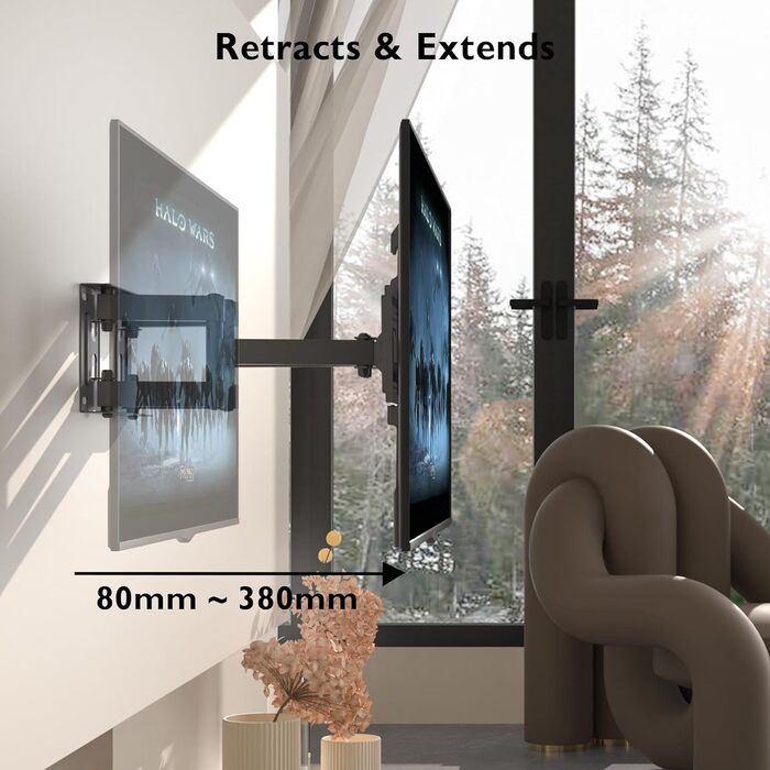 BONTEC Swivel & Tilt TV Wall Mount - Full Motion for 23-70 inch LCD LED Curved TVs & Monitors (up to 45kg, VESA 400x400mm)