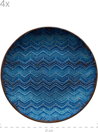 Набір тарілок MÄSER Aquamarine (12 шт.) з якісної кераміки: великі, супові та десертні. Керамічний посуд для 4 осіб, блакитний колір, з візерунком.