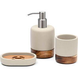 Сучасний набір аксесуарів для ванної кімнати Creativefine з дерева, 3 шт. (дозатор для мила, мильниця, тримач для зубних щіток)