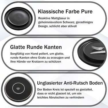 Набір посуду Homikit на 6 осіб: тарілки, миски, десертні тарілки, реактивна глазур, чорний колір, 18 шт.