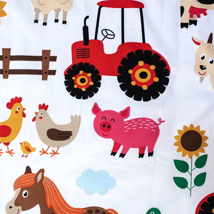 Комплект постільної білизни для дитячого ліжечка: простирадло 100x135 см та наволочка 40x60 см з бавовни, сертифікат Öko-Tex Standard, для хлопчиків та дівчаток (фермерський дизайн)