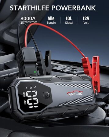 Пауербанк для прикурювання авто Auto Starthilfe 8000A, пусковий пристрій 12V для бензину/дизеля, USB швидка зарядка 3.0 BD40