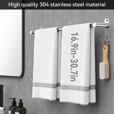 Висувна тримач для рушників 43-78 см, нержавіюча сталь, без свердління, для ванної кімнати та кухні